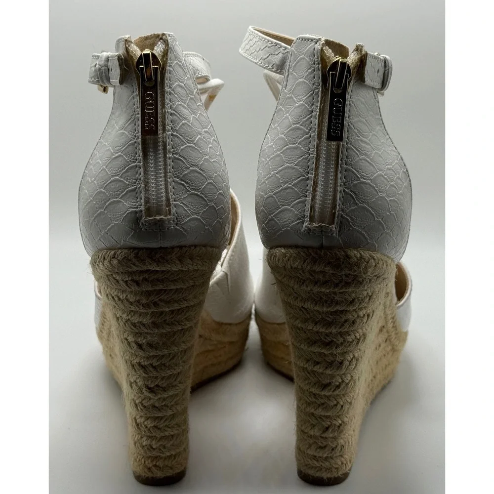 Guess Hadwinn-R White Snakeskin Espadrille Wedge Sandals Womens 11M WGHADWINN-R